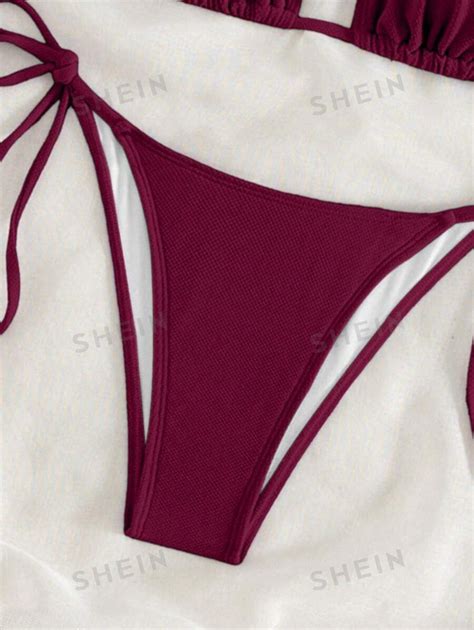Shein Swim Ensemble De Bikini Col Ras Du Cou Unicolore Tenue De Bikini Cordes Maillot De