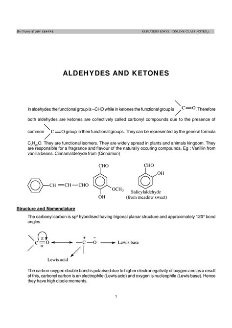 Aldehydes And Ketones Aldeh Y Des An D K Eton Es In Aldehydes The