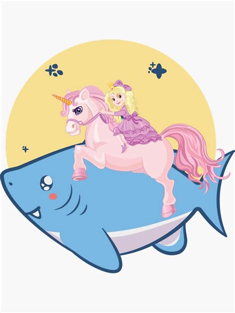 Princess And Unicorn Riding Shark Sticker For Sale By