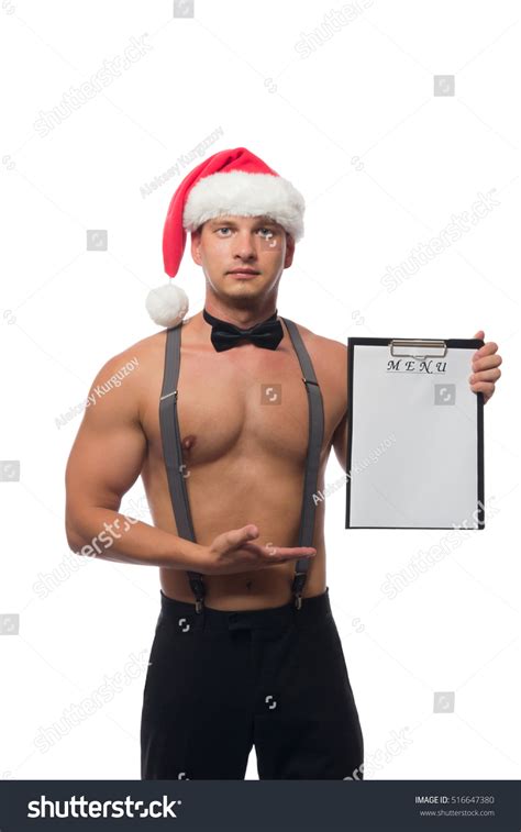 Bartender Naked Torso Red Cap Holding Stock Photo Shutterstock