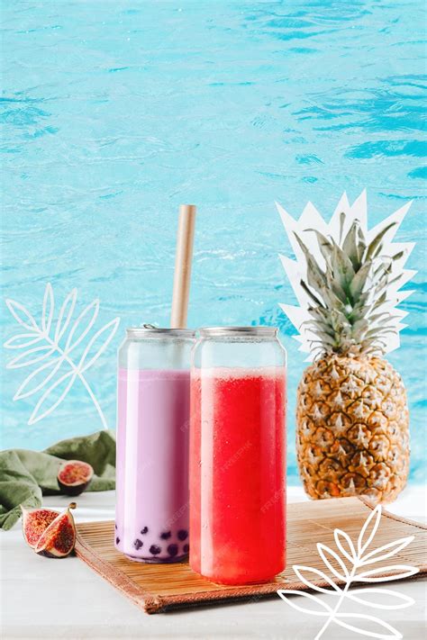 Чай с пузырьками на пляже, фруктовый чай со льдом и жемчугом тапиоки в ...