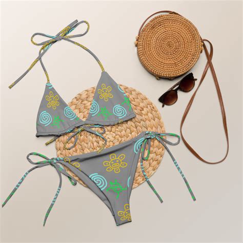 Taino Symbols Bikini All Over Print Recycled String Bikini Island Vacation Puerto Rico