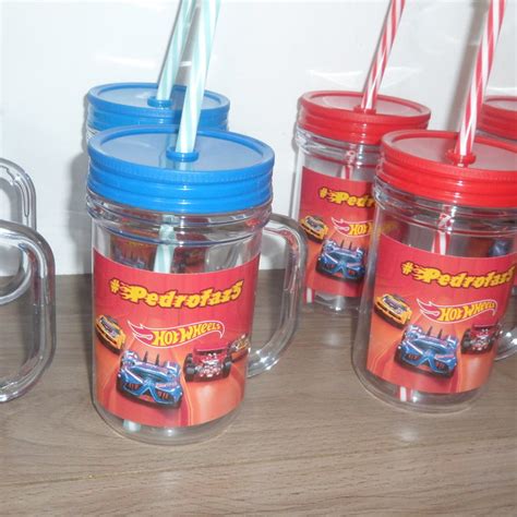 Caneca Acrílica Tampa e Canudo Liso Tema Hot Wheels Elo7