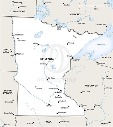 Vector Map Of Minnesota Political One Stop Map Inside Printable Map