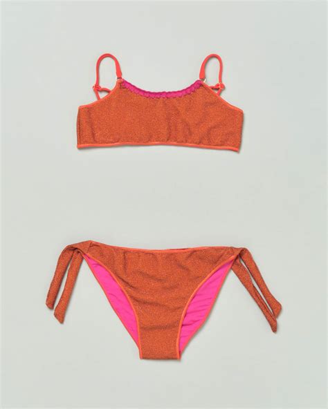 Bikini A Fascia Arancione In Tessuto Stretch Con Lurex