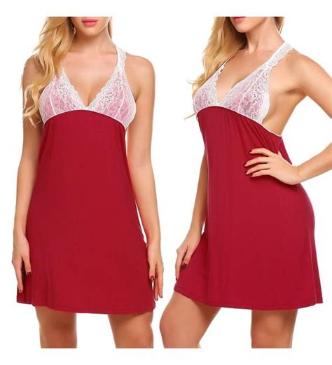 Womens Sleepwear Satin Lace Chemise Nightgowns Sexy Nightwear Lingerie Slips S Xxl Red