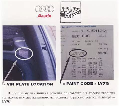 Где код краски Ауди A3, A4, A5, A6, A8, Q3, Q5, Q7 и других моделей