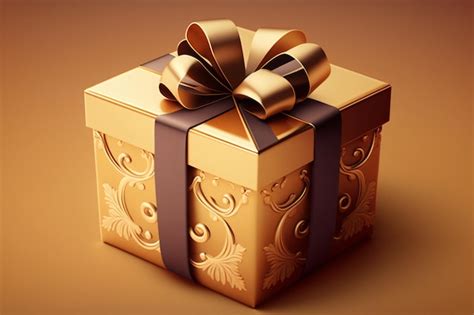 Premium Photo A Gold Gift Box With A Ribbon And A Bow