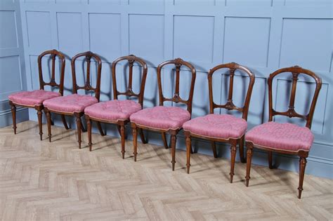 Set Of 6 Antique Late Victorian Walnut Carved Crown Splat Back Dining