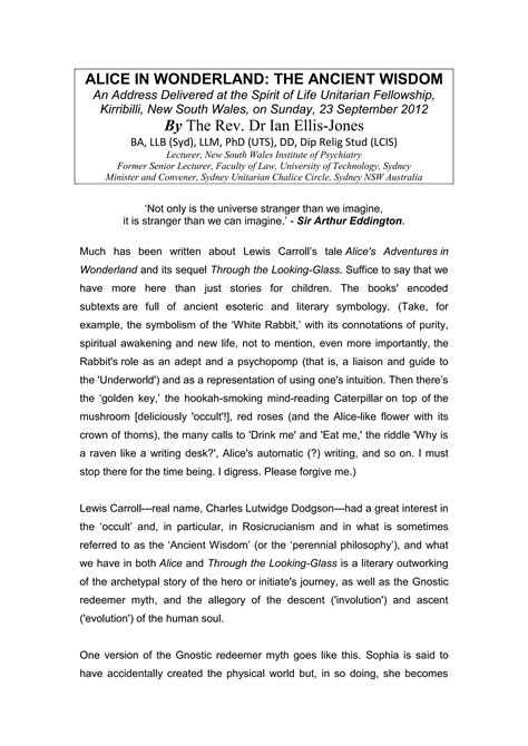 ALICE IN WONDERLAND: THE ANCIENT WISDOM | PDF