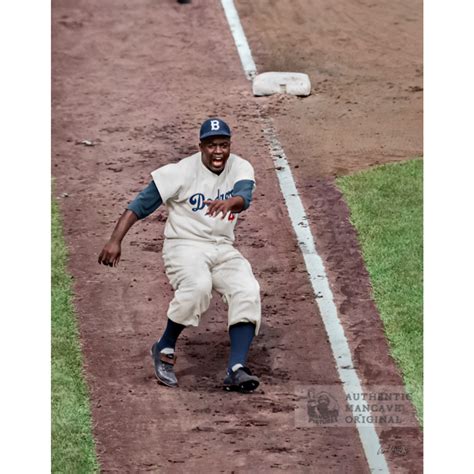 Jackie Robinson Stealing Home In The 1955 World Series Colorized By