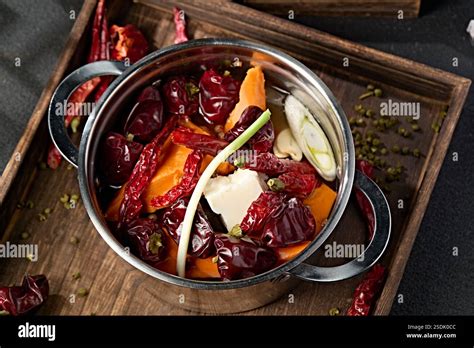 Mini Hot Pot Soup Base Spicy Beef Oil Pot Stock Photo Alamy