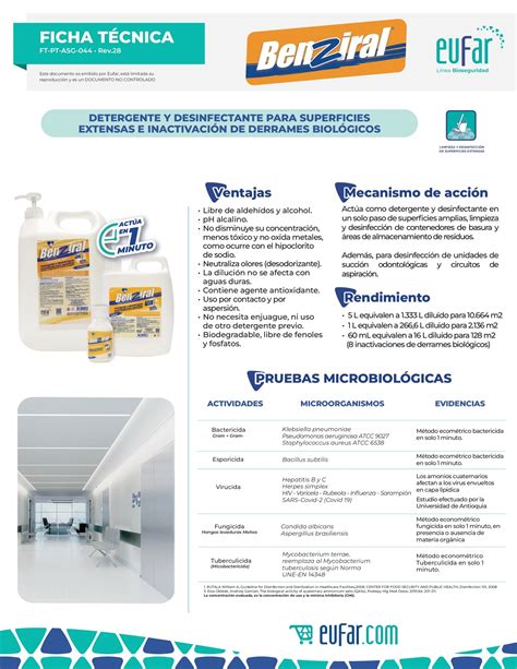 Benziral Detergente Desinfectante Superficies X Galon 5L EUFAR