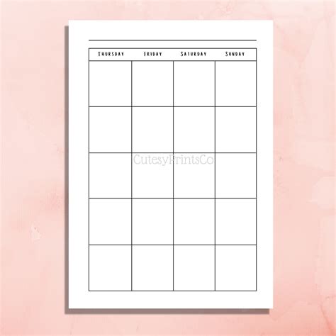Blank Monthly Calendar Printable PDF, Monthly Planner Digital Printable ...