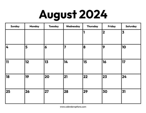 August 2024 Calendars Calendar Options