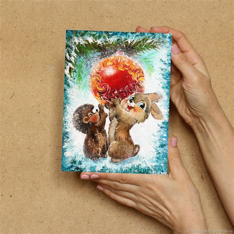 Картина Новый год Картина праздник Новогодние картины Картина кролик в ...