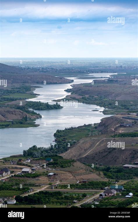 Aerial view of Sulak River (also spelled Soulak), Republic of Dagestan ...