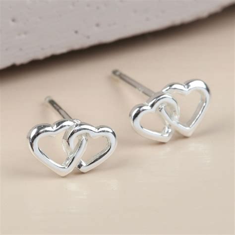 Sterling Silver Interlocking Heart Stud Earrings