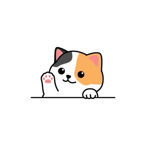 Premium Vector | Cute calico cat waving paw cartoon vector illustration