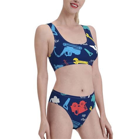JUNZAN Colorful Excavator Print Two Piece Bikini Sets Control Swimsuits High Waisted Bathing