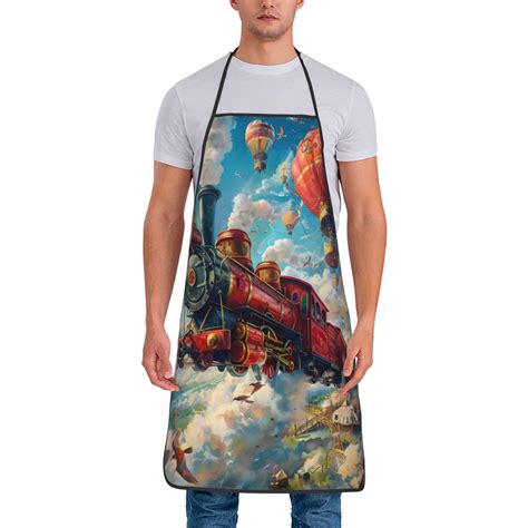 Zeuib Beautiful Red Train Hot Air Balloon Print Unisex Waterproof Aprons Cooking Aprons For