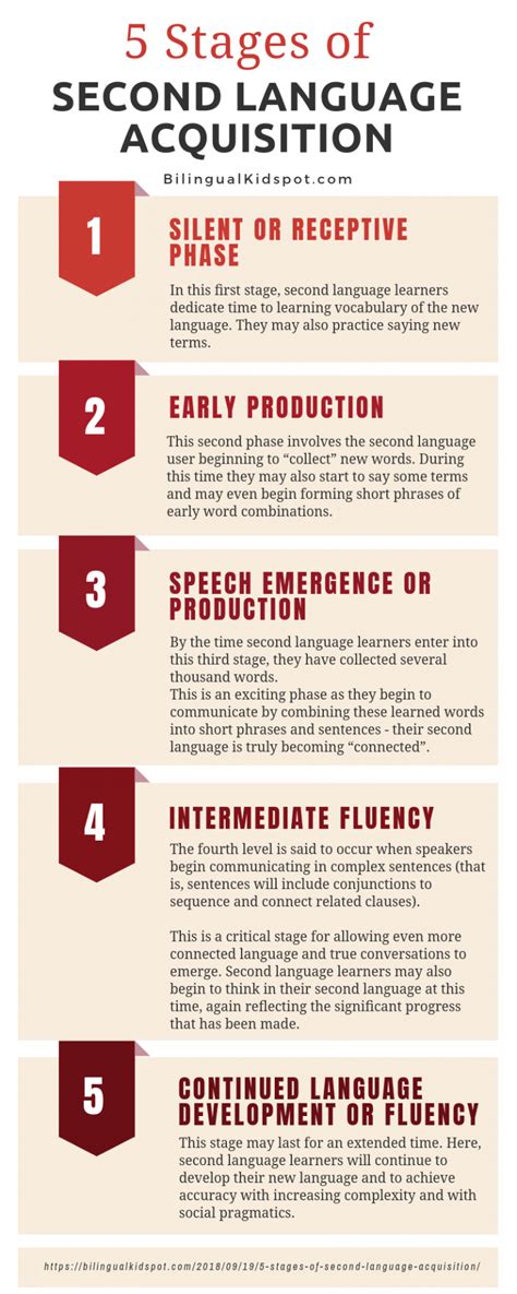 5 Stages of second language acquisition infographic - Bilingual Kidspot