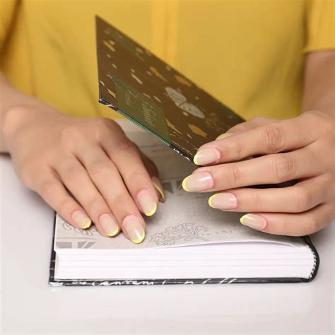 Lick Nail Glossy Finish Nude With French Tips Oval Shape Press On Nails Pack Of Pcs At Rs