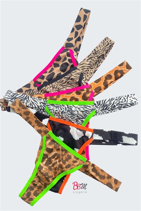 Calcinha Fio Duplo Animal Print Vies Neon BBM Lingerie Lingerie direto da Fábrica