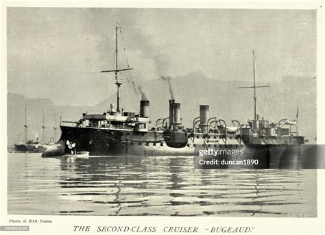 French Navy Warships Cruiser Bugeaud Naval Military History 19th Century 1890s High-Res Vector ...