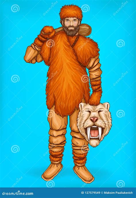 Vector Pop Art Caveman with Prey, Hunting Concept Stock Vector ...