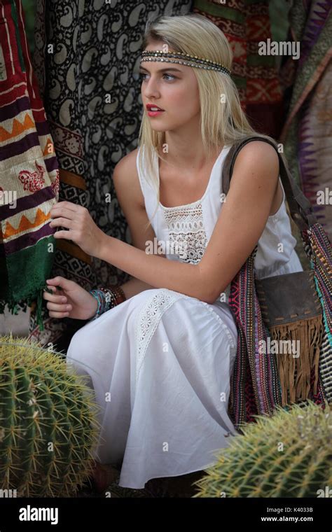 Free Spirit Blonde Woman In Shabby Chic Fashion Stock Photo Alamy