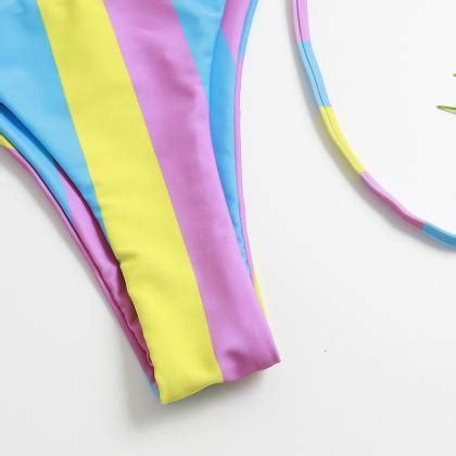 Women S Color Matching Bikini Split Swimsuit Double Sided Swimsuit On