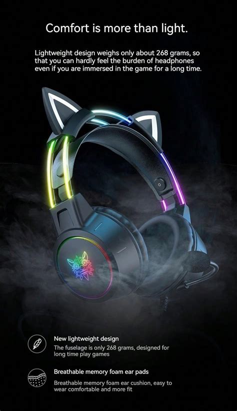 Onikuma X Pro Gaming Headset With Dynamic Rgb Light Detachable Cat