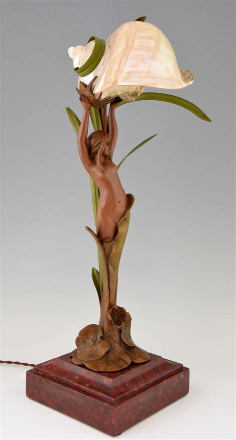 Art Nouveau Lamp With Nude Seashell And Leaves Deconamic