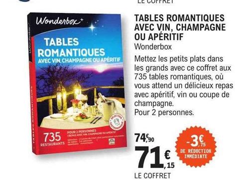 Promo Tables Romantiques Avec Vin Champagne Ou Ap Ritif Wonderbox Chez