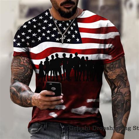 Купить Футболка с флагом США, мужская модная футболка большого размера ...
