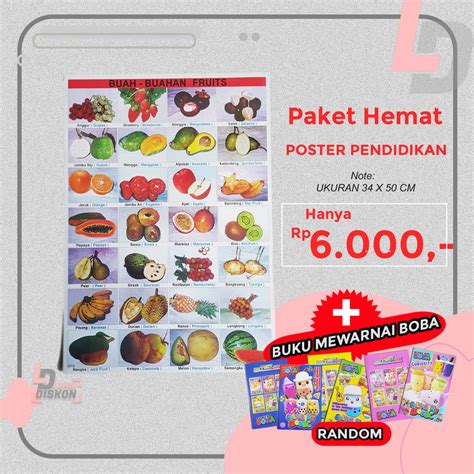 jual paket hemat poster pendidikan mengenal buah buahan lengkap