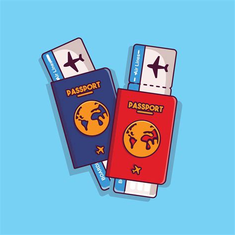 Two Passports Vector And Boarding Passes Tickets With Flat Cartoon