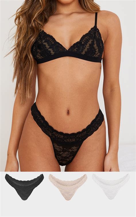 Lot De Strings Basiques En Dentelle Nude Lingerie Pyjamas Plt Fr