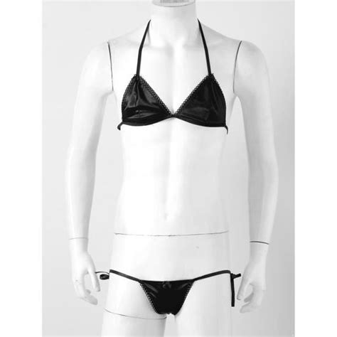 Iixpin Ensemble Lingerie Sissy Homme Sexy Bikini Dos Nu Sous V Tement Satin String Underwear