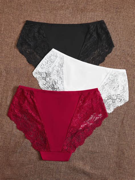 Shein Underwear Sleepwear Basics Plus Pack Contrast Lace Panty Lingerie Shein Uk