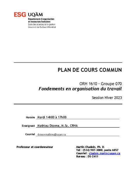 Plan De Cours Orh Plan De Cours Commun Orh Groupe