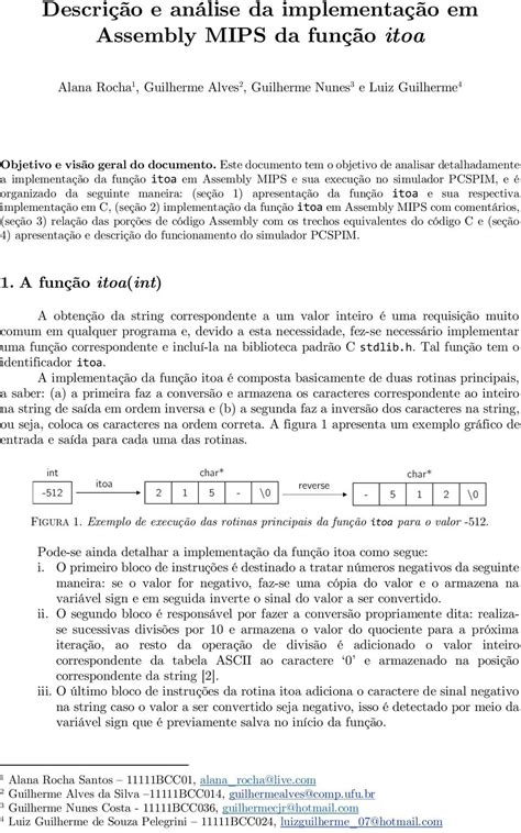 Descrição e análise da implementação em Assembly MIPS da função itoa