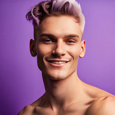 Homem Gay Bonito Sorridente Nu Olhando C Mera Isolada Na Cor Violeta Lgbtq Conceptai Gerado