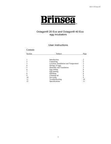 Brinsea Octagon Eco Incubator User Manual Octagon Eco