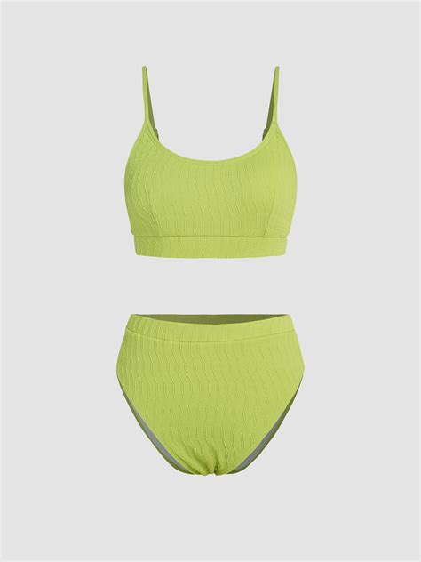 U Neckline Tummy Control Bikini Swimsuit For Vacation Swimming Pool Beach