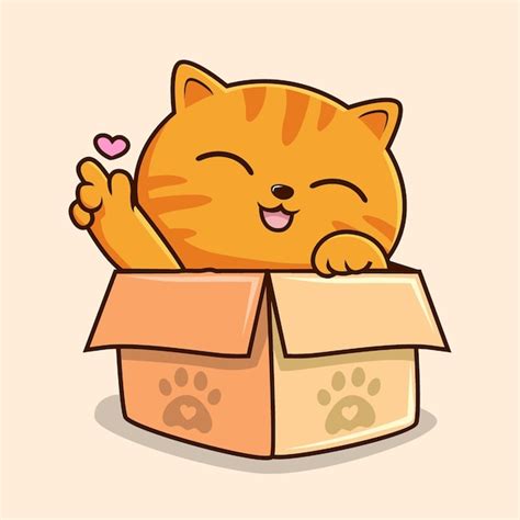 Premium Vector Striped Orange Cat In Box Cartoon Love Hand Cute Orange Tabby Pussy Cat Vector