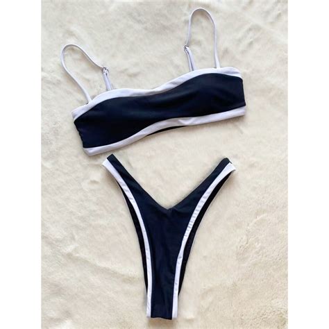 Cami High Leg Bikini Set Black White Swimwear India
