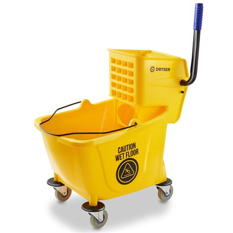 Dryser Commercial Mop Bucket With Side Press Wringer Quart Yellow