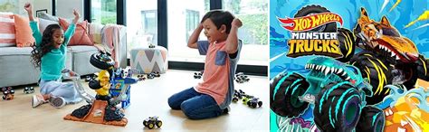 Amazon Hot Wheels Monster Trucks Arena Smashers Mega Wrex Vs Crushzilla Takedown Playset